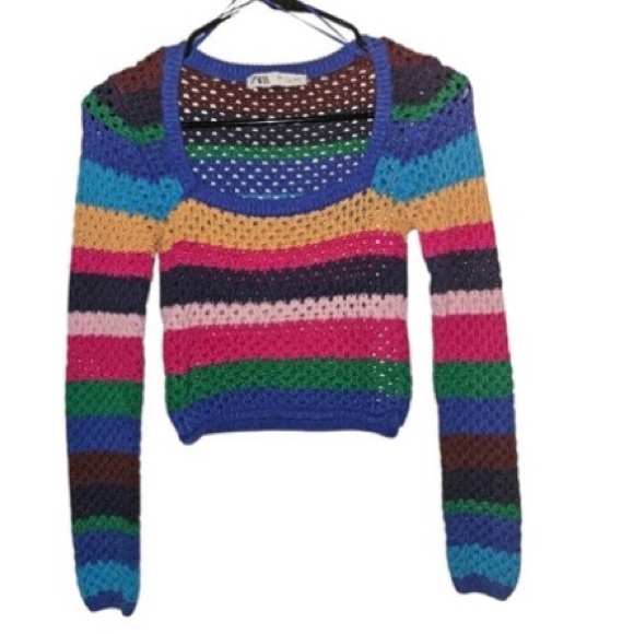 ZARA Multicolor Striped Crochet Crop Top - Women - Picture 2 of 7